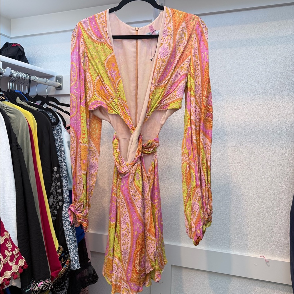 Zara Pink and Orange Patterned Dress